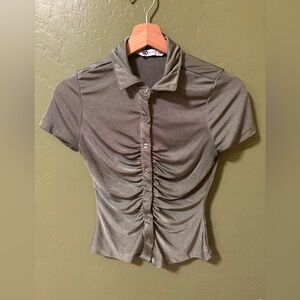 Sonoma Goods For Life Green Button Down Ruched Shirt